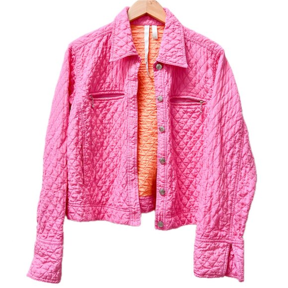 Barbie Pink & Orange Quilted Button Up Silk Jacket Size Women's Medium - Picture 1 of 8